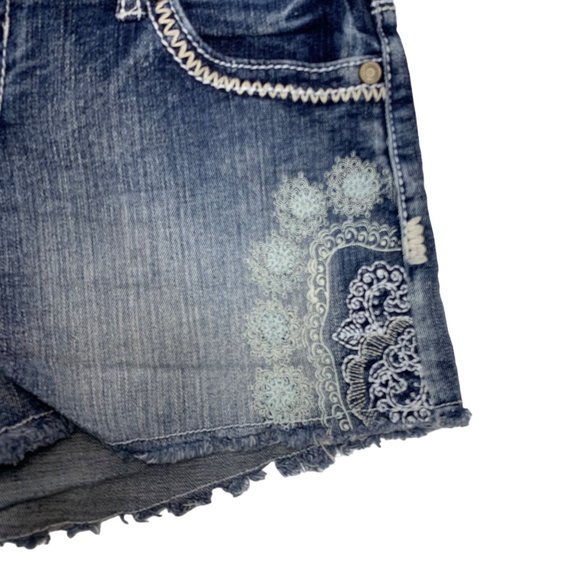 Maurices Bandana Jean Shorts Sz 7/8 Blue Bootie Embroidered Pocket Stretch Short - Picture 4 of 13